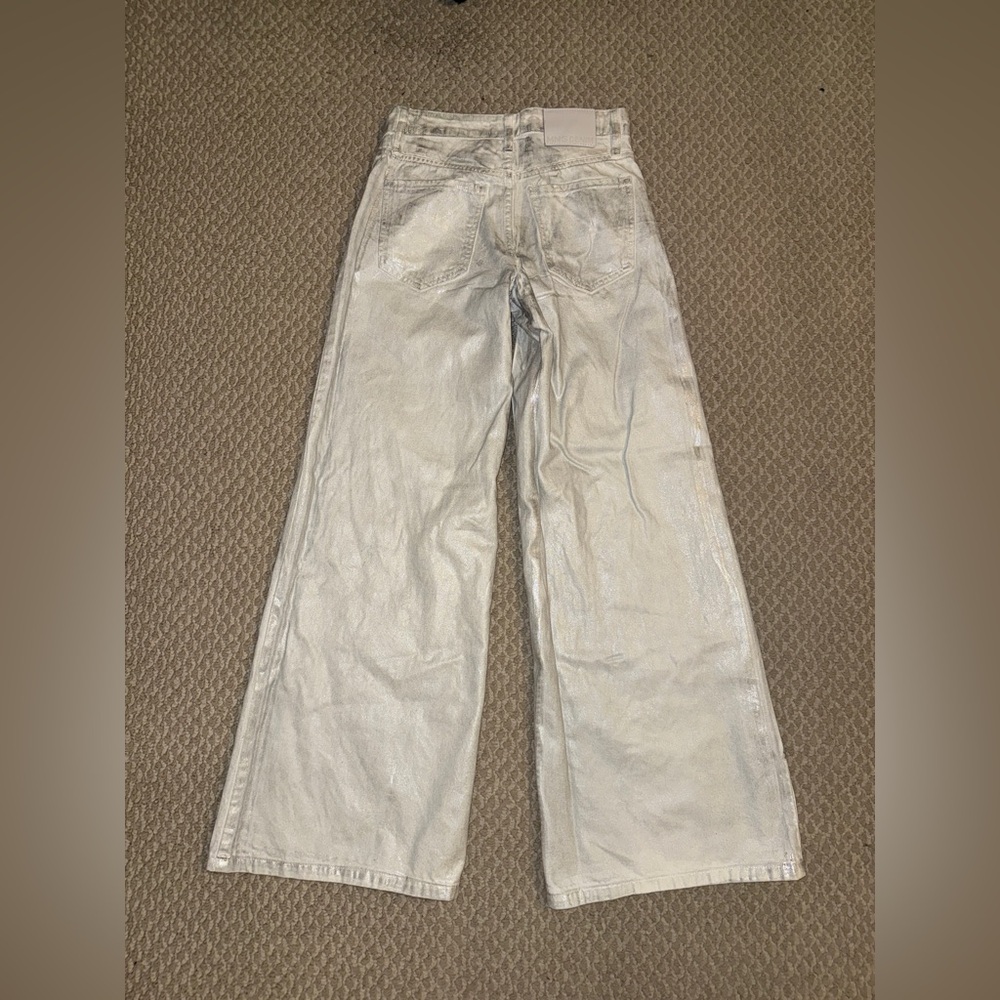 MANGO Metallic Finish Wide Leg Jeans SIZE : - Picture 14 of 16
